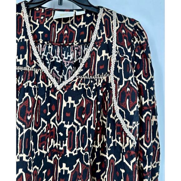 Anthropologie Maeve Veda Embroidered Blouse Size XSP  Brown Motif - Picture 5 of 10